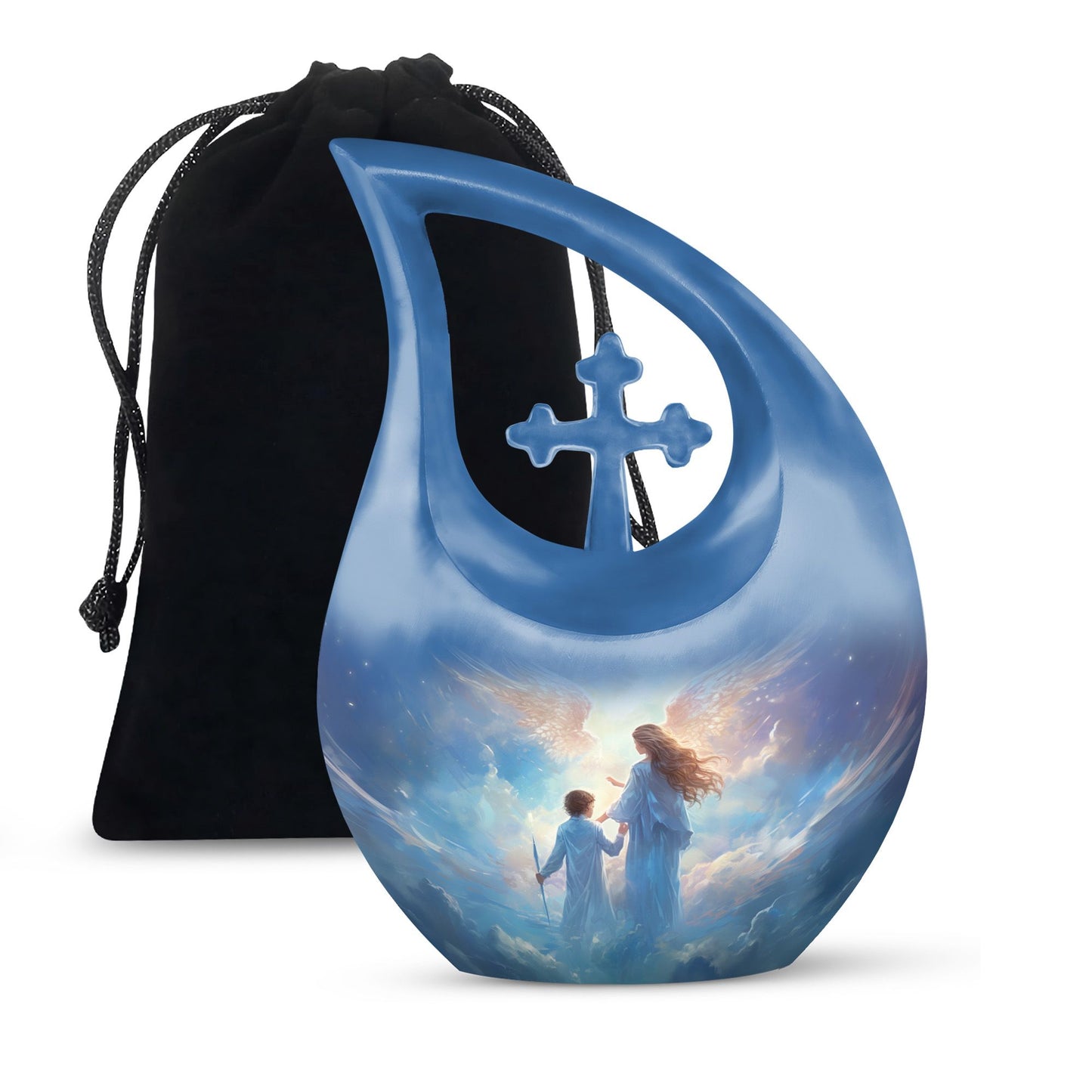10 inch Angel-themed Cross Drop Adult Urn,