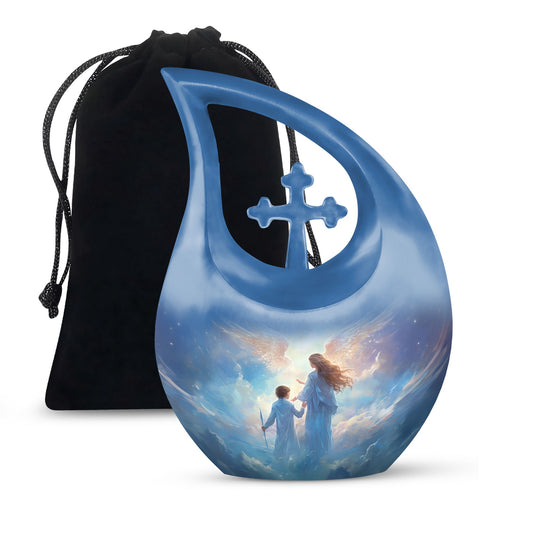 10 inch Angel-themed Cross Drop Adult Urn,