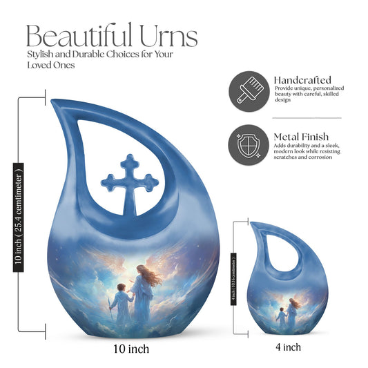 10 inch Angel-themed Cross Drop Adult Urn,