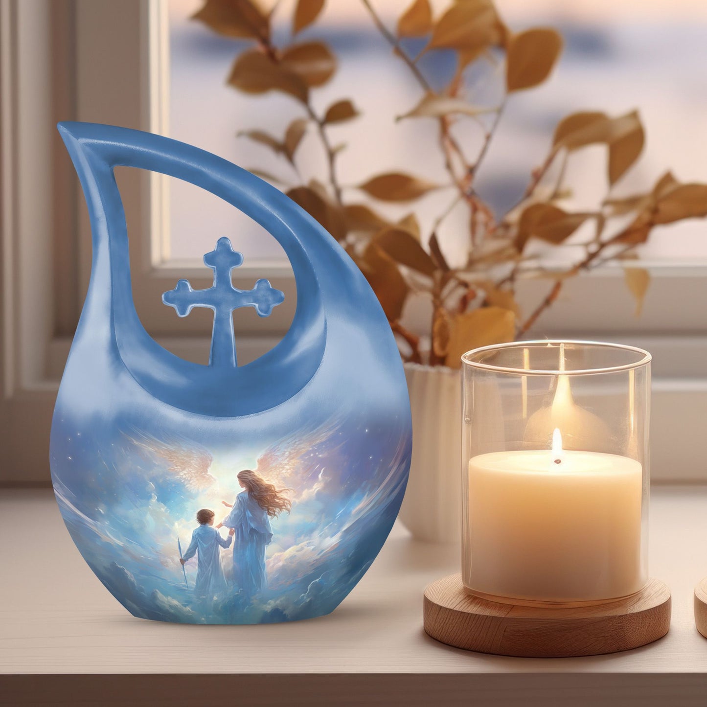 10 inch Angel-themed Cross Drop Adult Urn,