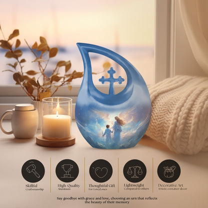 10 inch Angel-themed Cross Drop Adult Urn,