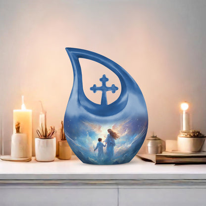 10 inch Angel-themed Cross Drop Adult Urn,