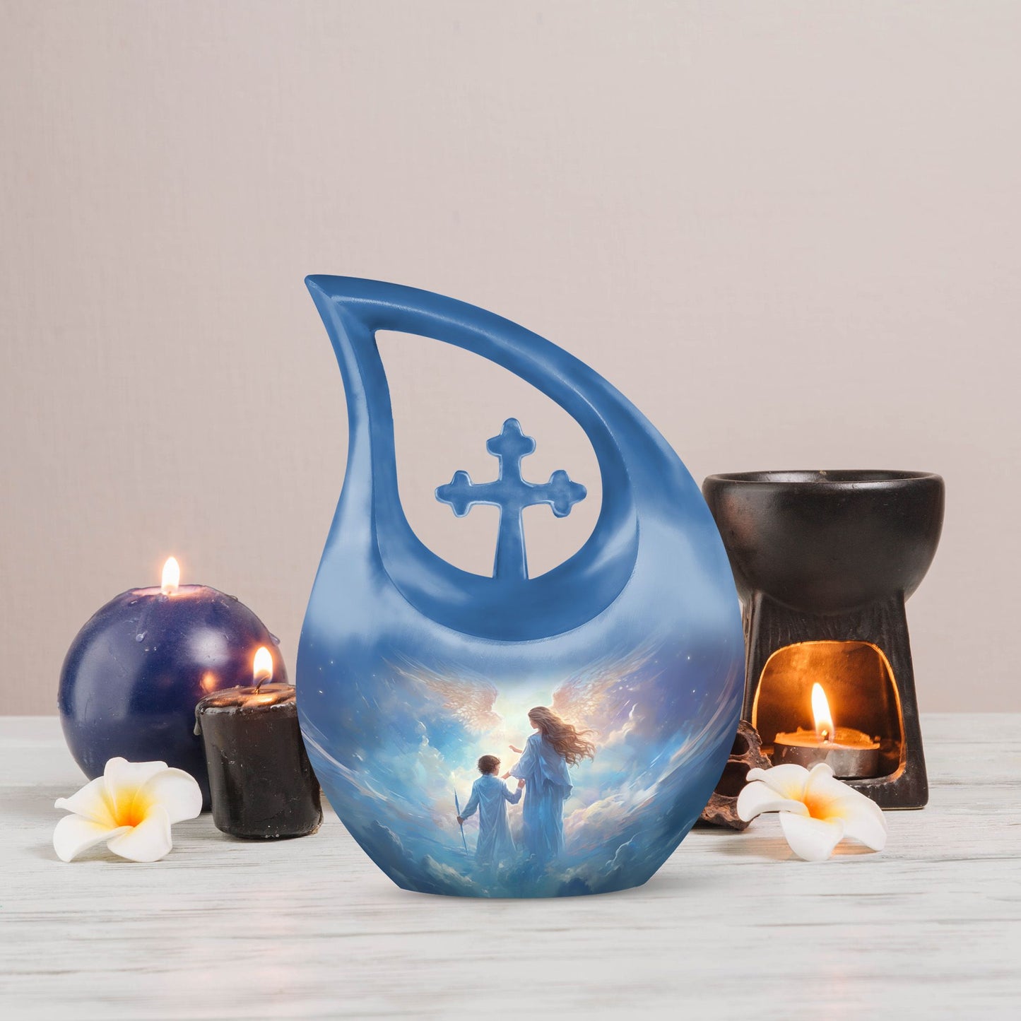 10 inch Angel-themed Cross Drop Adult Urn,
