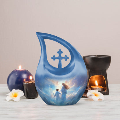 10 inch Angel-themed Cross Drop Adult Urn,