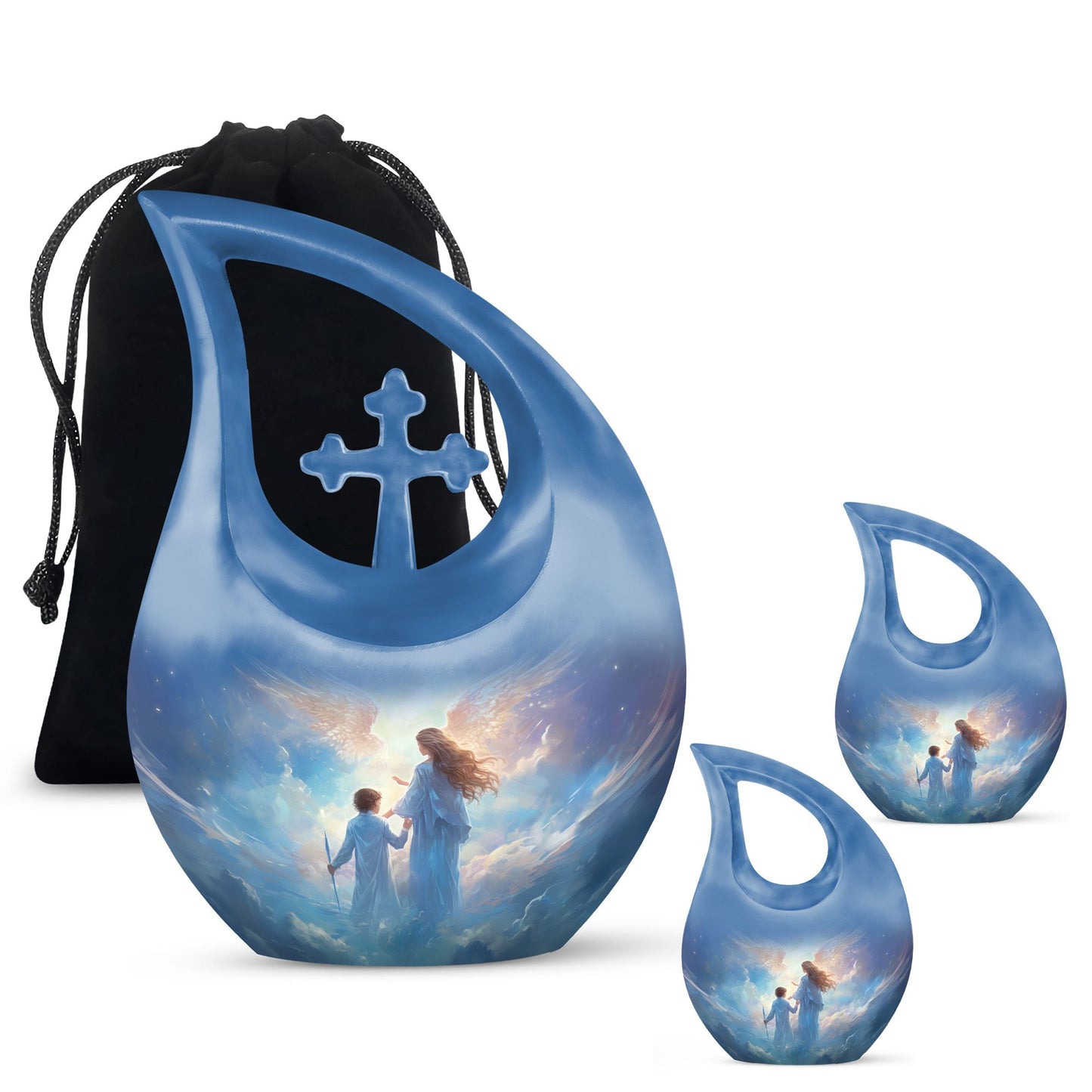 10 inch Angel-themed Cross Drop Adult Urn,
