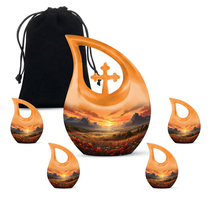Nature-Themed Cross Drop Medium Size Aluminium Urn, 