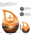 Nature-Themed Cross Drop Medium Size Aluminium Urn, 