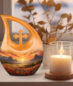 Nature-Themed Cross Drop Medium Size Aluminium Urn, 