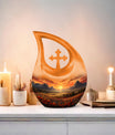 Nature-Themed Cross Drop Medium Size Aluminium Urn, 