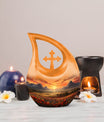Nature-Themed Cross Drop Medium Size Aluminium Urn, 