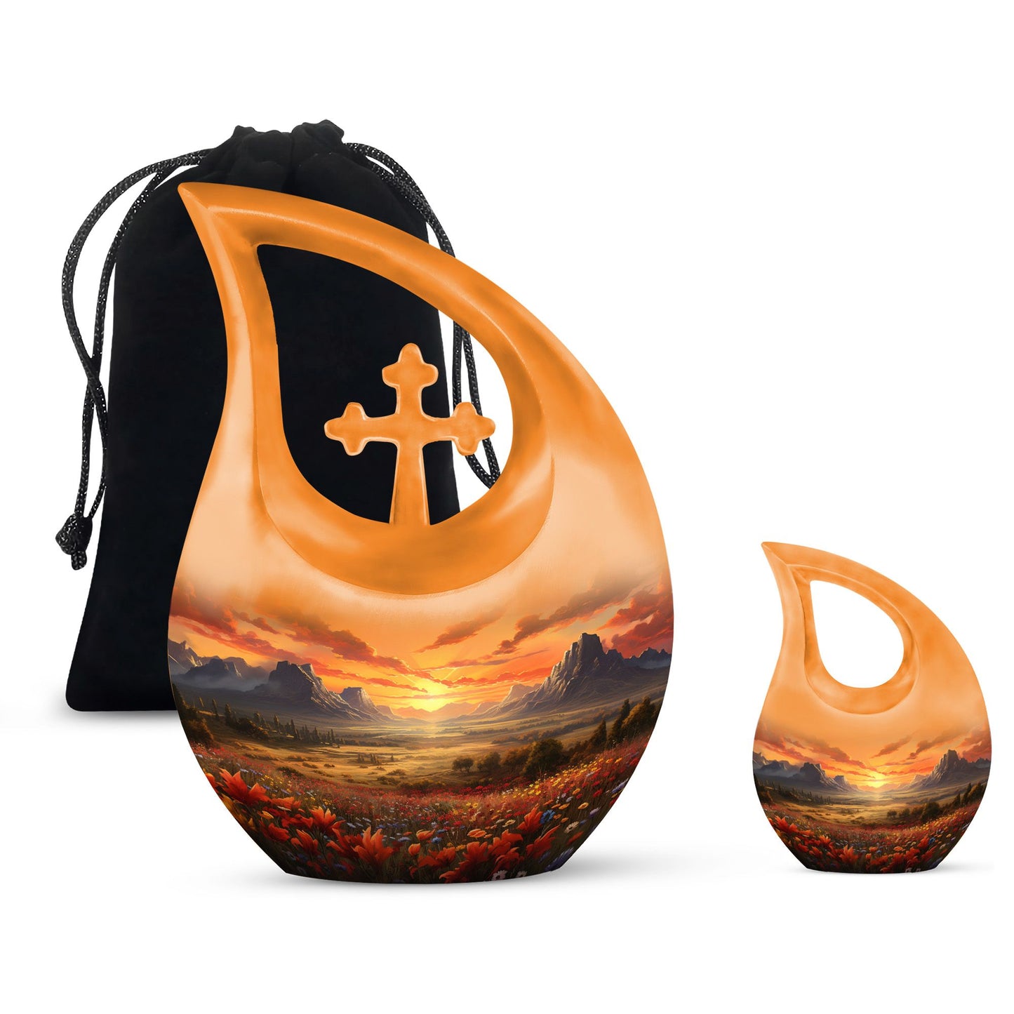 Nature-Themed Cross Drop Medium Size Aluminium Urn, 