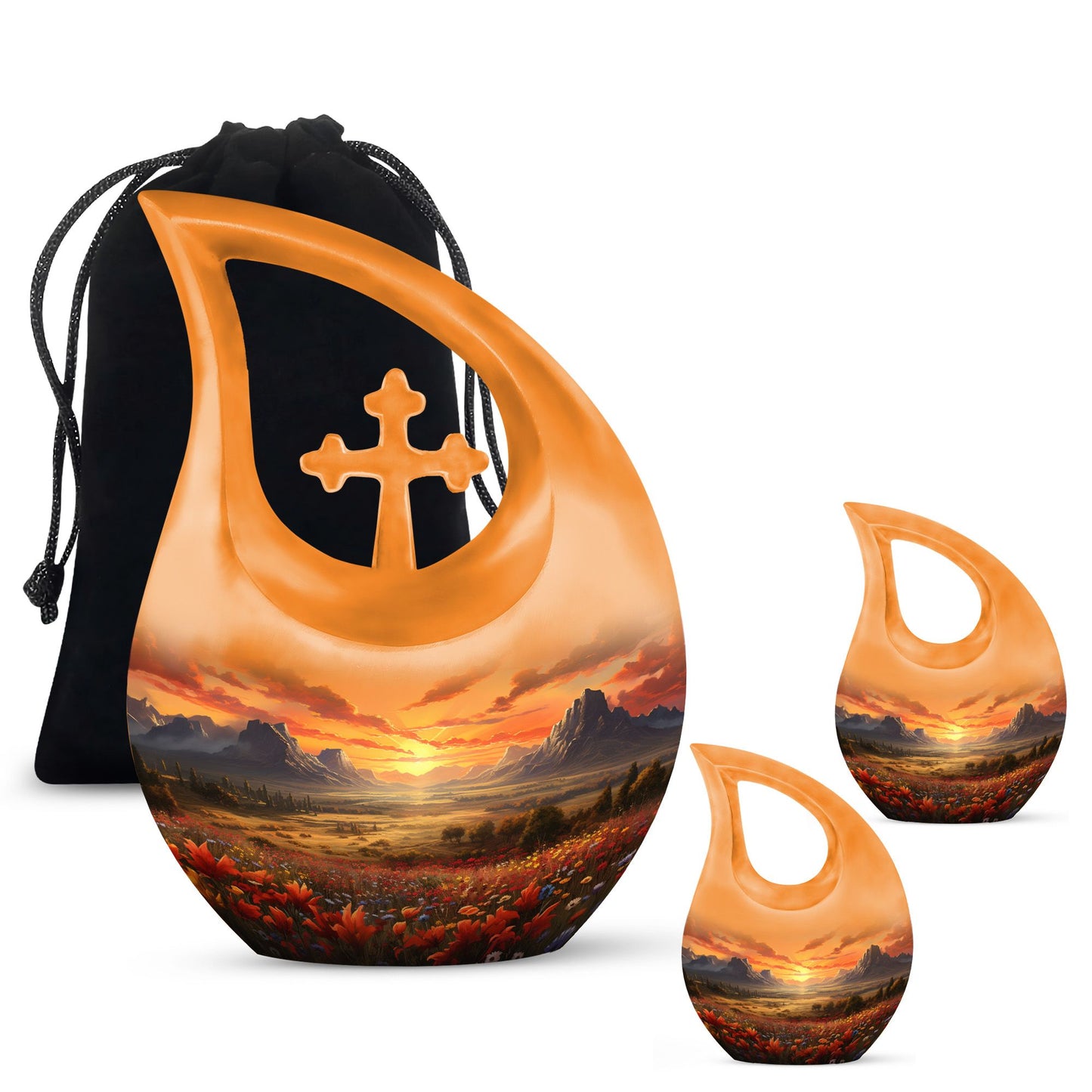 Nature-Themed Cross Drop Medium Size Aluminium Urn, 