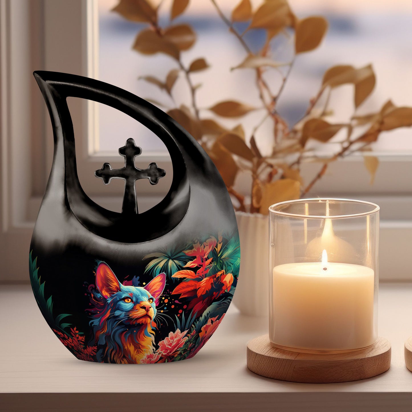 Vibrant Whiskers Amidst Cross Drop Urn