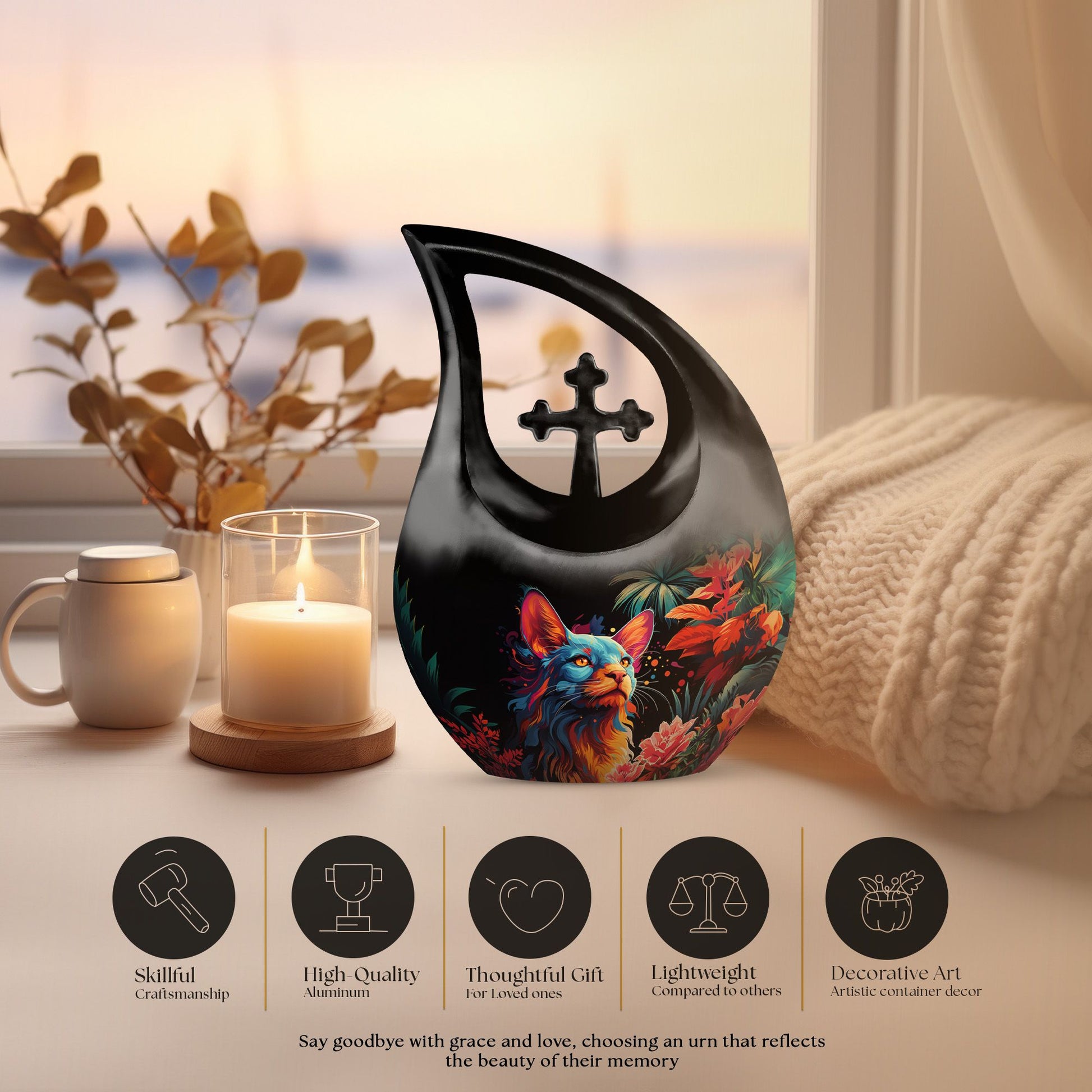 Vibrant Whiskers Amidst Cross Drop Urn