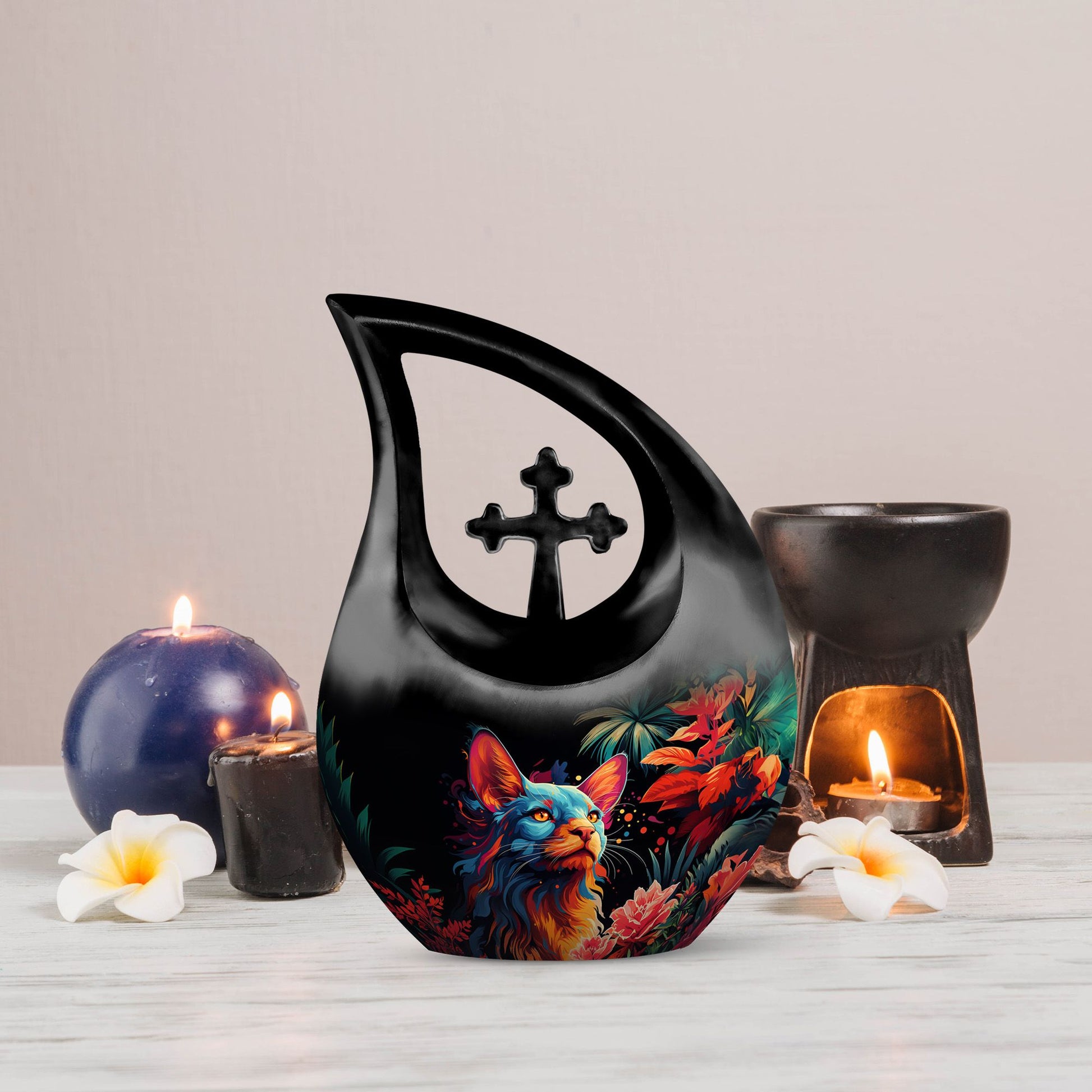 Vibrant Whiskers Amidst Cross Drop Urn