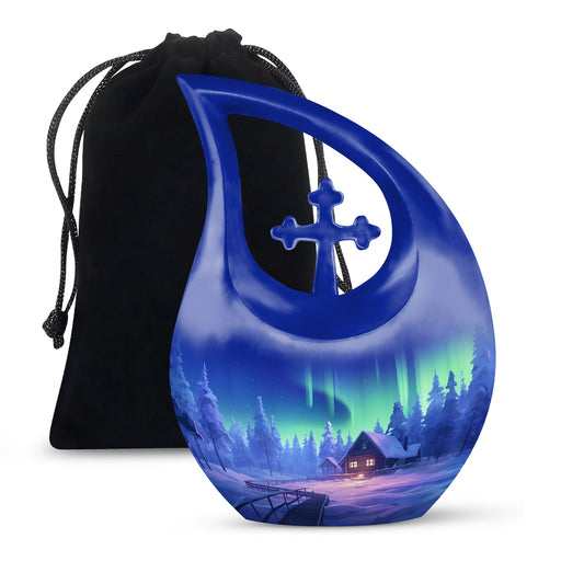 10-inch Cozy Cabin themed Aluminium Urn 