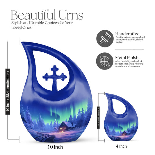 10-inch Cozy Cabin themed Aluminium Urn 