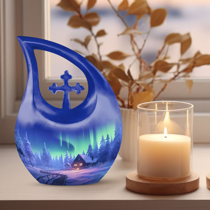 10-inch Cozy Cabin themed Aluminium Urn 