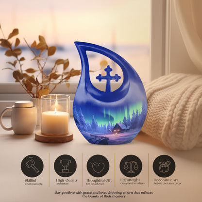 10-inch Cozy Cabin themed Aluminium Urn 