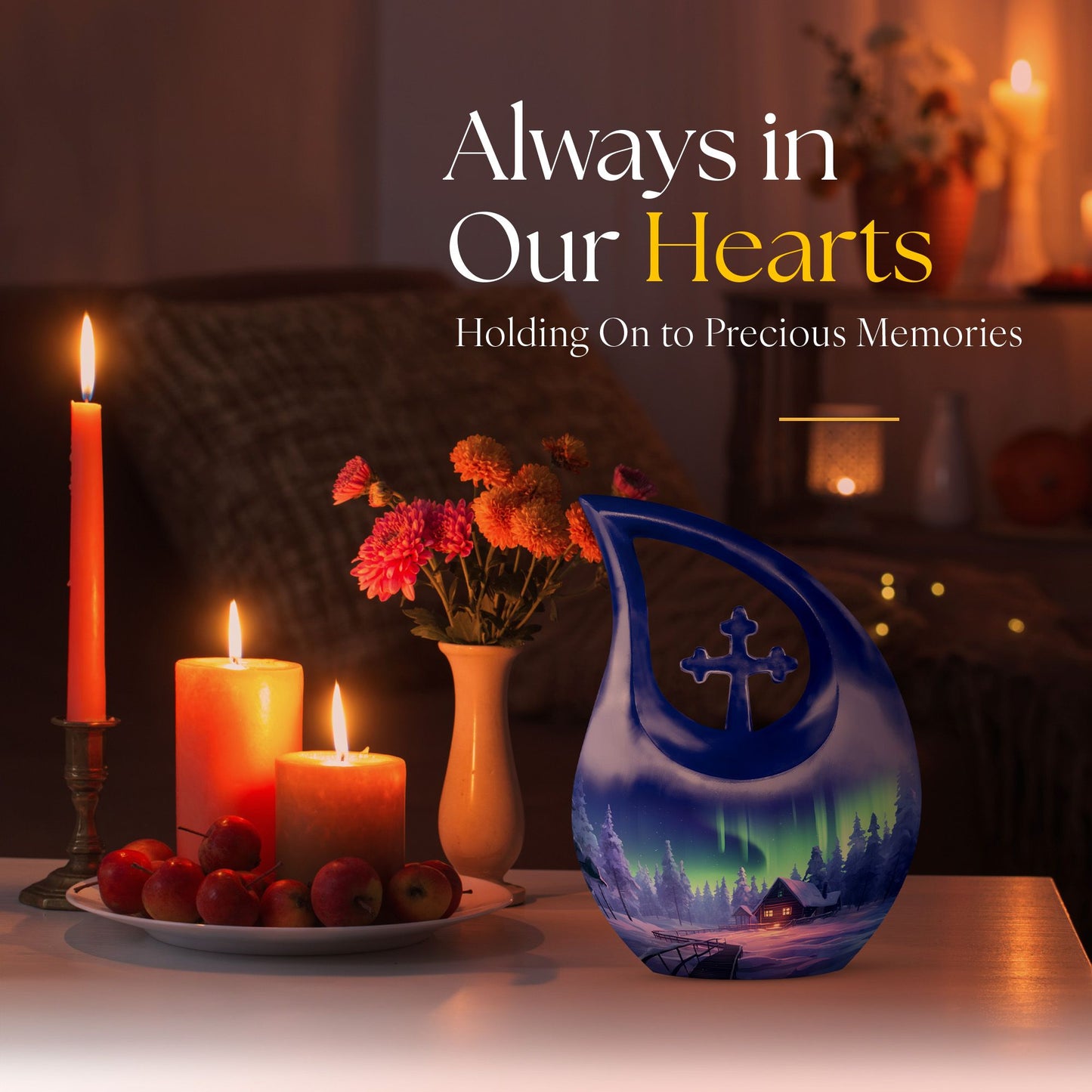 10-inch Cozy Cabin themed Aluminium Urn 