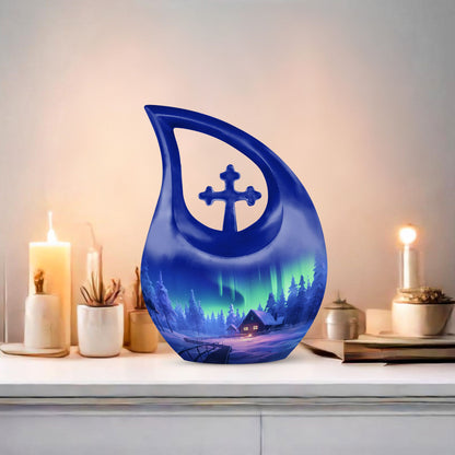 10-inch Cozy Cabin themed Aluminium Urn 