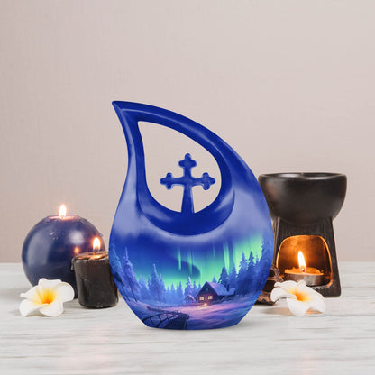 10-inch Cozy Cabin themed Aluminium Urn 