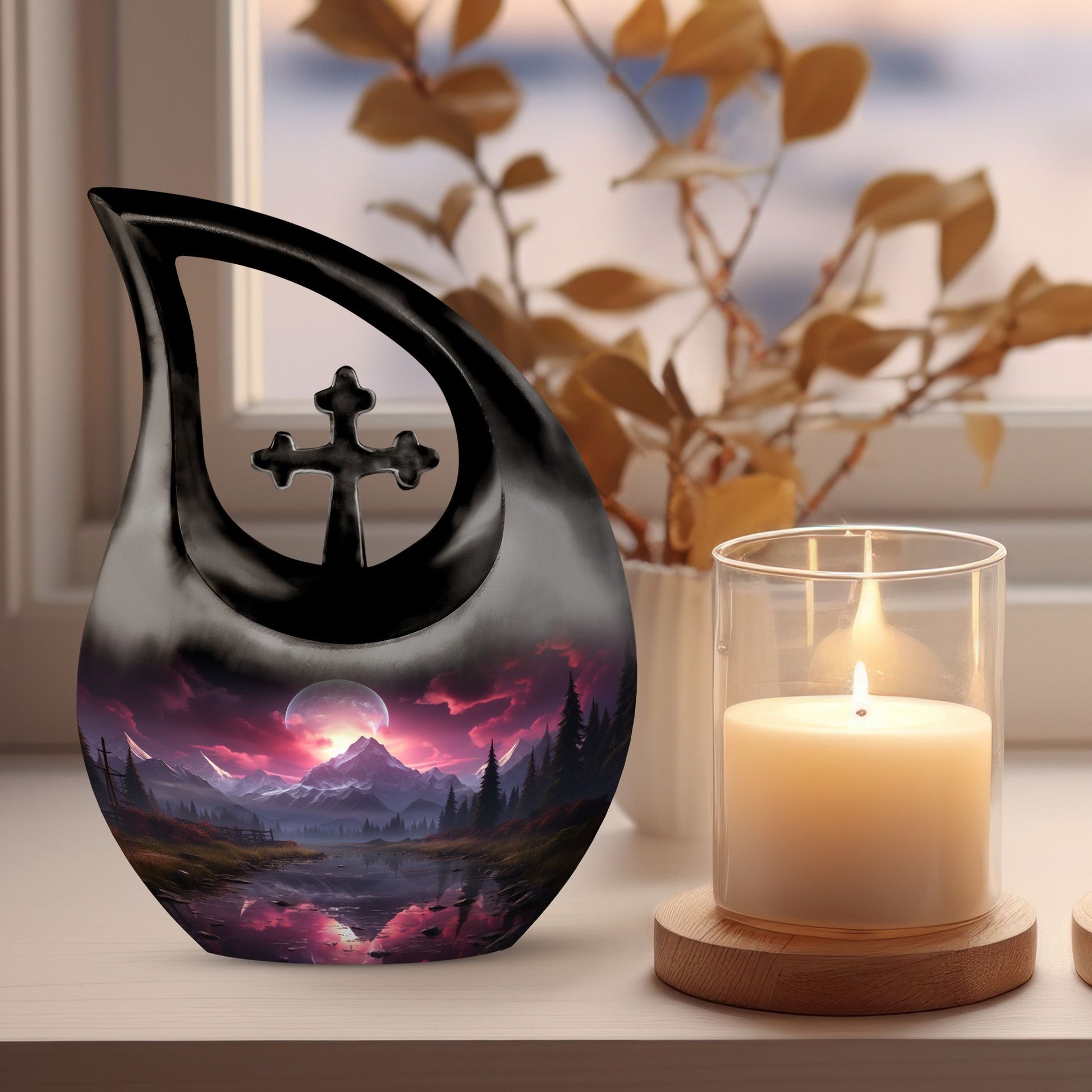 Crimson Skies Over themed Aluminium Memorial Urn