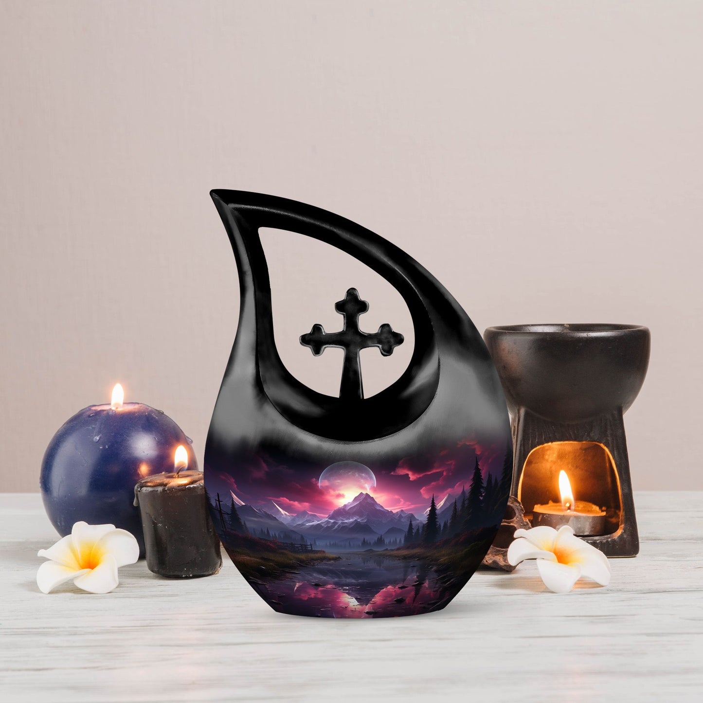Crimson Skies Over themed Aluminium Memorial Urn