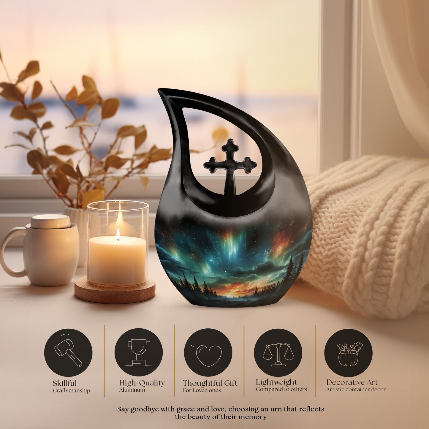 Large 10-inch aluminium memorial urn