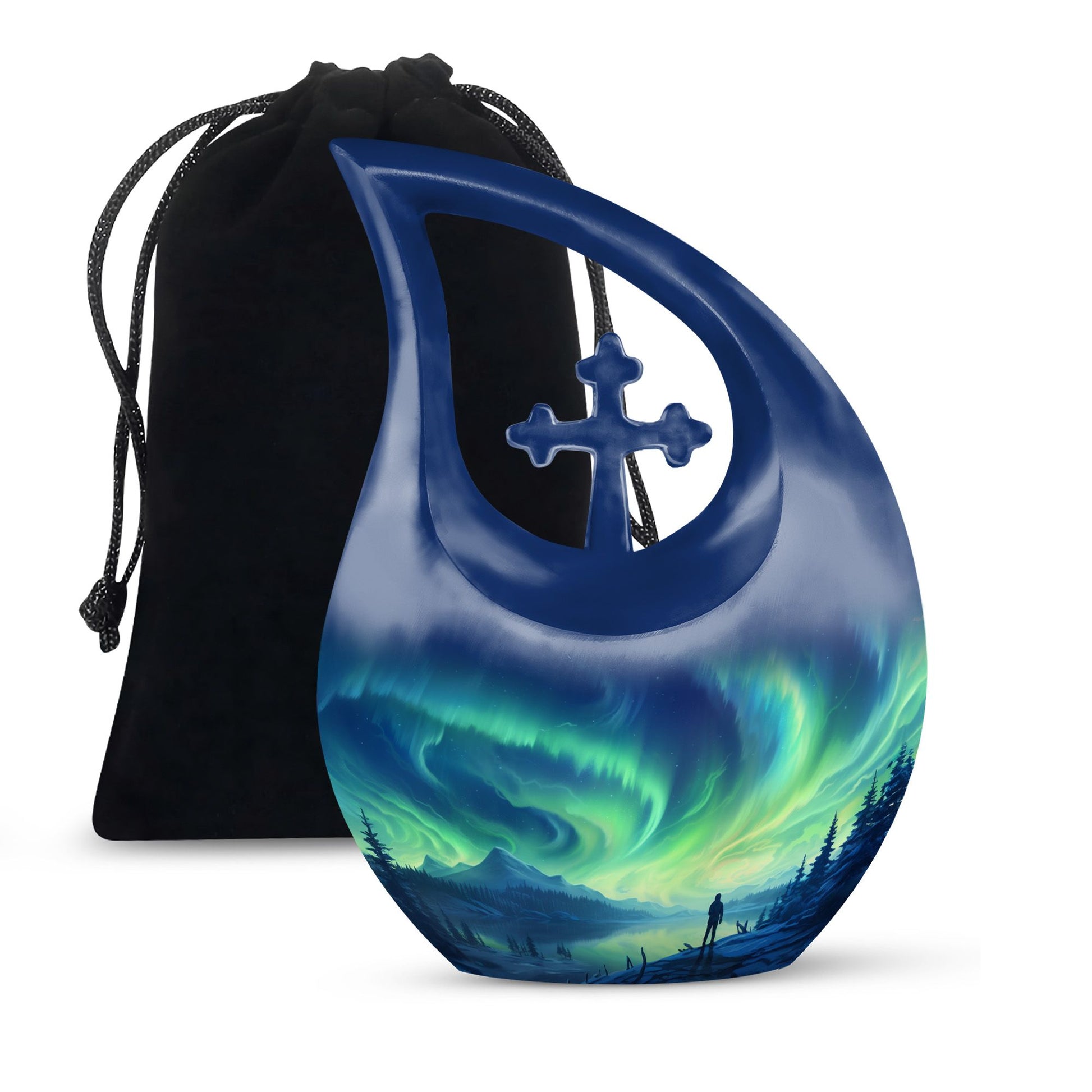 Spectacular Aurora Over Cross Drop memorial urn