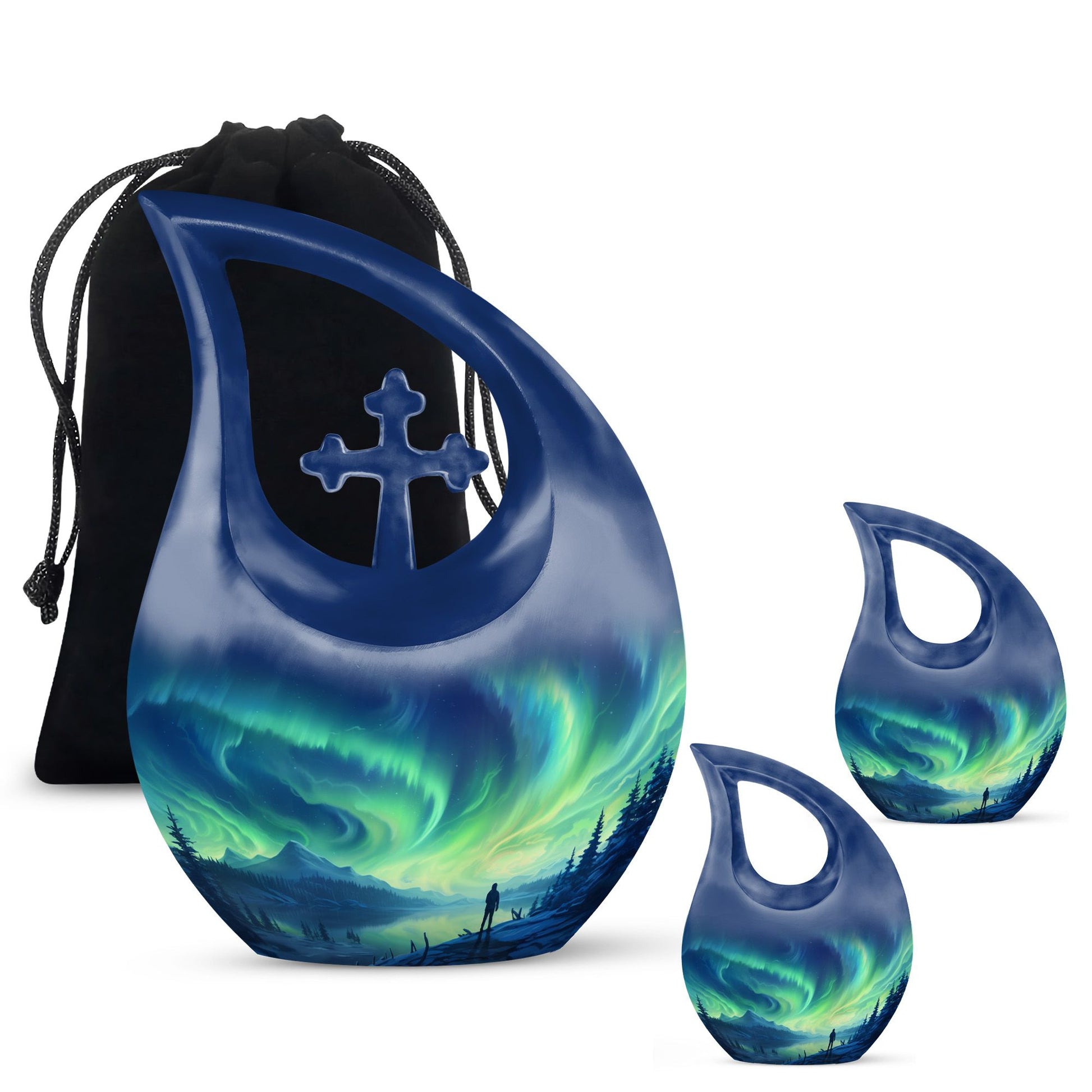 Spectacular Aurora Over Cross Drop memorial urn