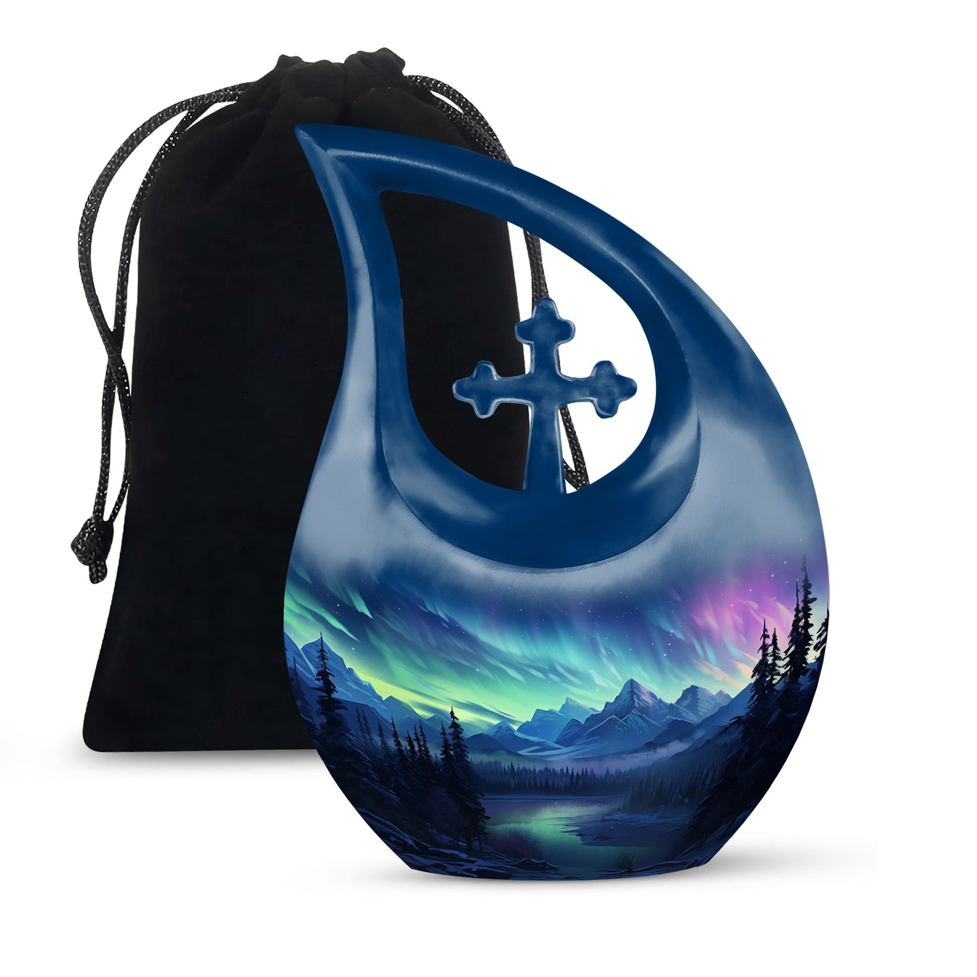 Midnight Symphony Over Cross Drop Design Memorial Urn