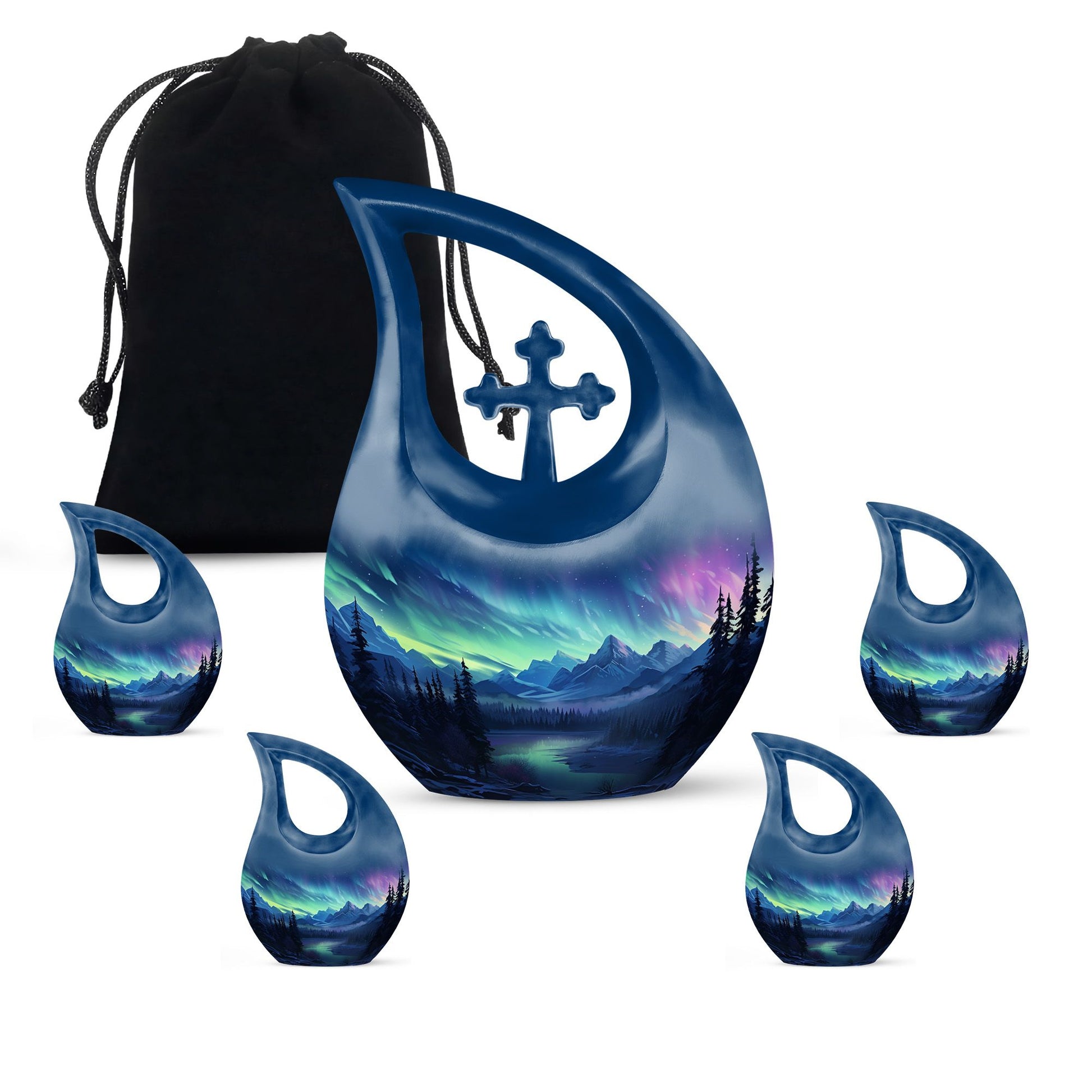 Midnight Symphony Over Cross Drop Design Memorial Urn