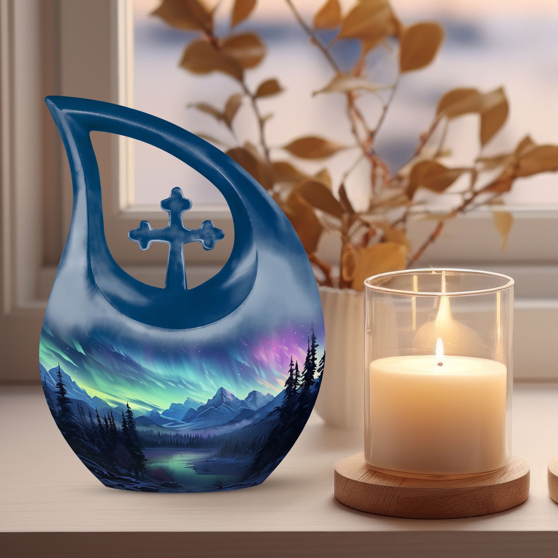 Midnight Symphony Over Cross Drop Design Memorial Urn