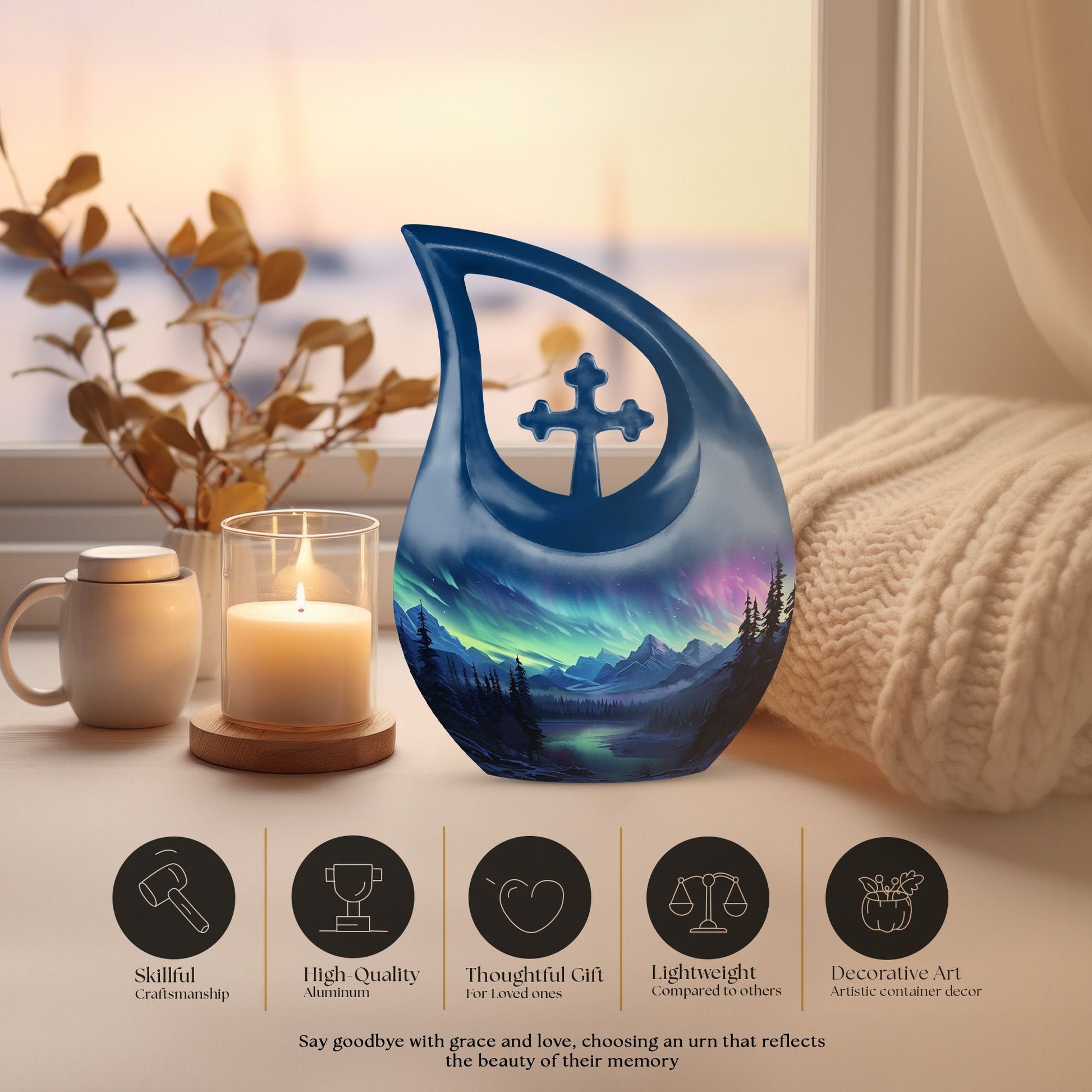 Midnight Symphony Over Cross Drop Design Memorial Urn