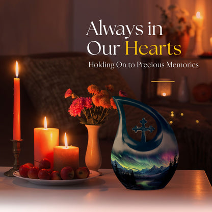 Midnight Symphony Over Cross Drop Design Memorial Urn