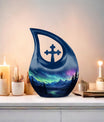 Midnight Symphony Over Cross Drop Design Memorial Urn