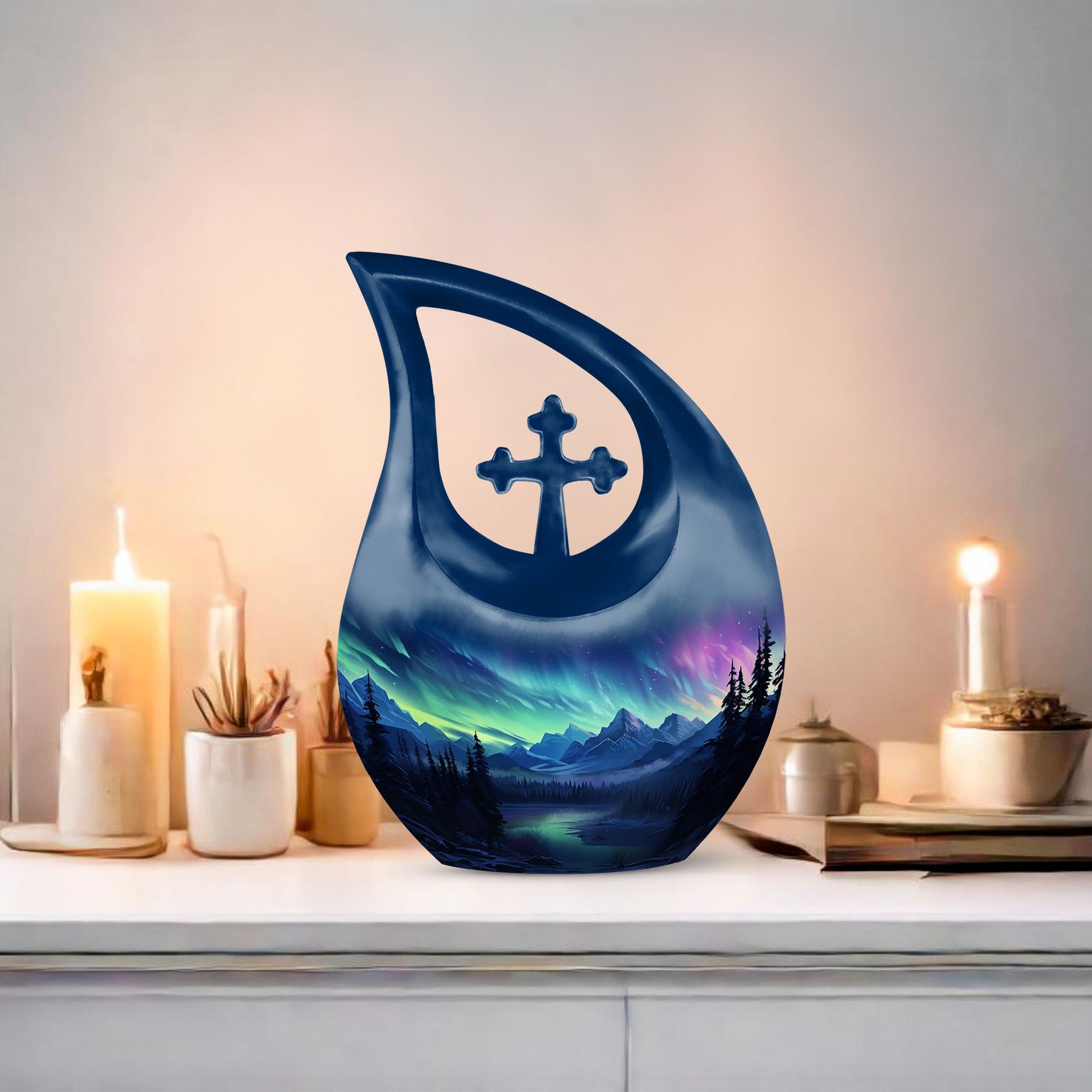 Midnight Symphony Over Cross Drop Design Memorial Urn