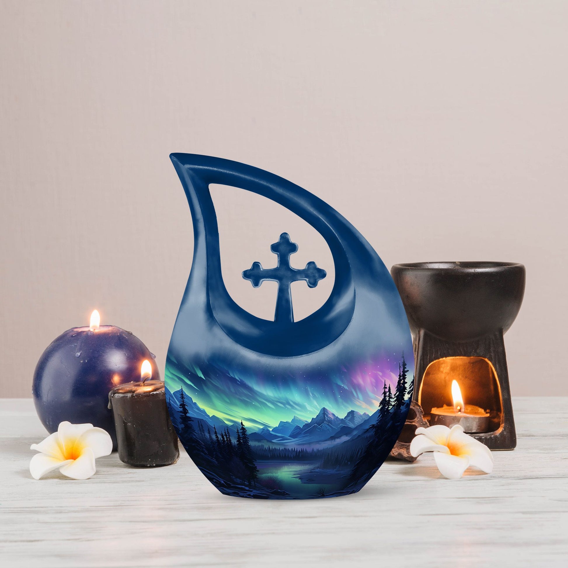 Midnight Symphony Over Cross Drop Design Memorial Urn