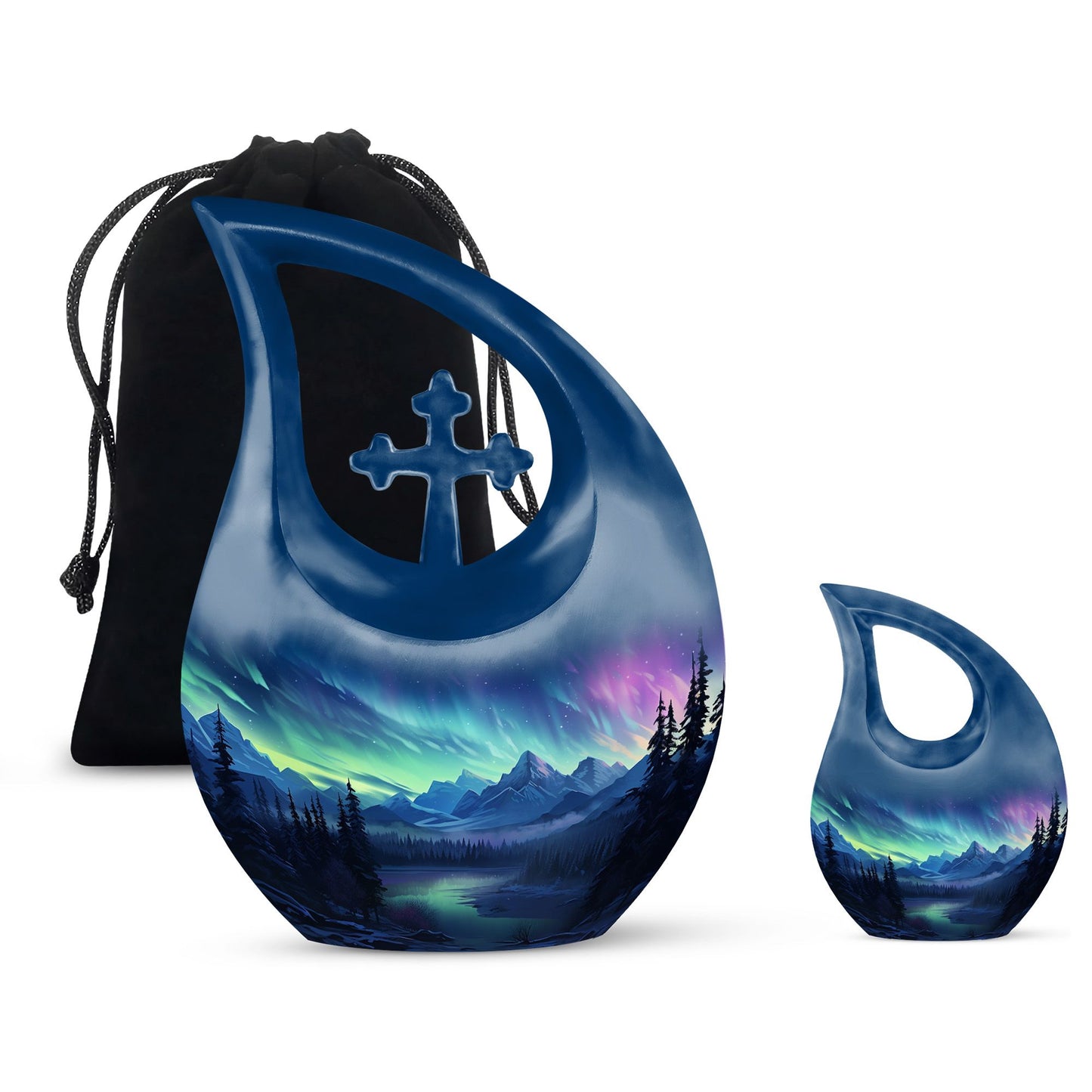 Midnight Symphony Over Cross Drop Design Memorial Urn