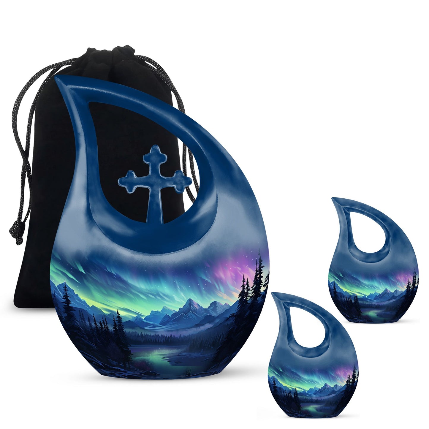 Midnight Symphony Over Cross Drop Design Memorial Urn