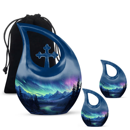 Midnight Symphony Over Cross Drop Design Memorial Urn