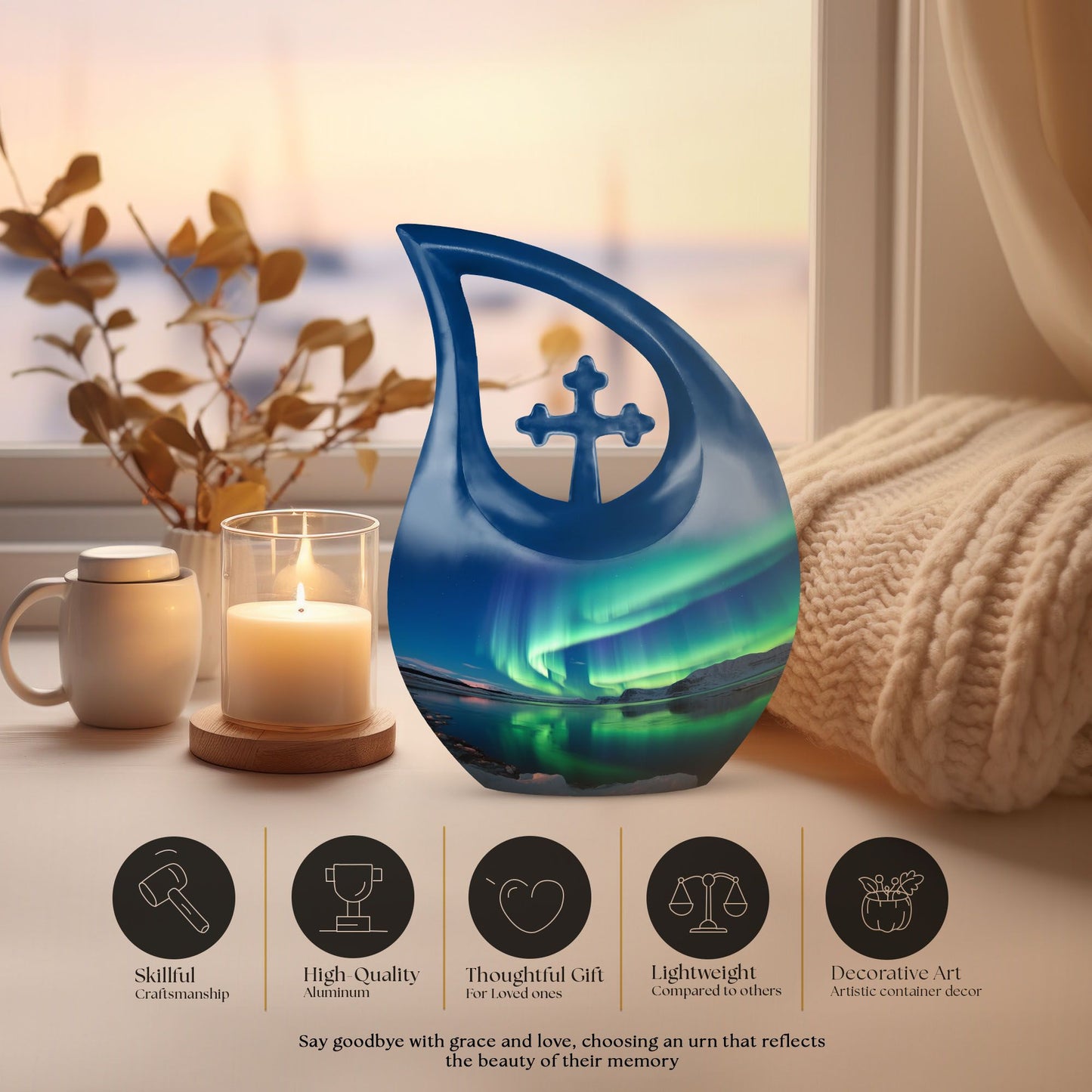 10 Inch Majestic Northern LightsMemorial Urn, 