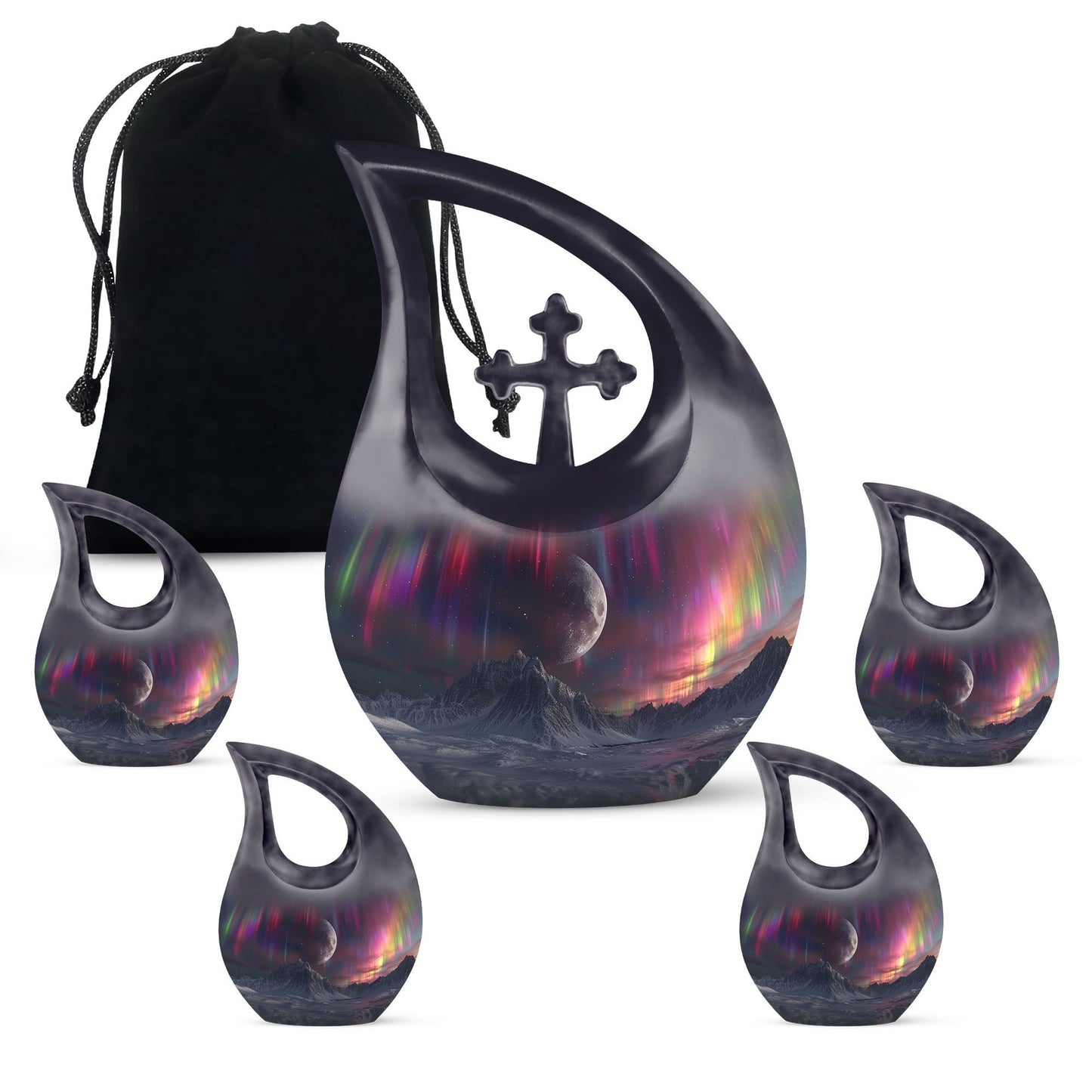 10-inch Cosmic Curtains Over Cross Drop design biodegradable urn
