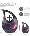 10-inch Cosmic Curtains Over Cross Drop design biodegradable urn