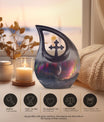 10-inch Cosmic Curtains Over Cross Drop design biodegradable urn
