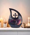 10-inch Cosmic Curtains Over Cross Drop design biodegradable urn