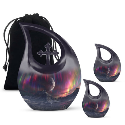 10-inch Cosmic Curtains Over Cross Drop design biodegradable urn