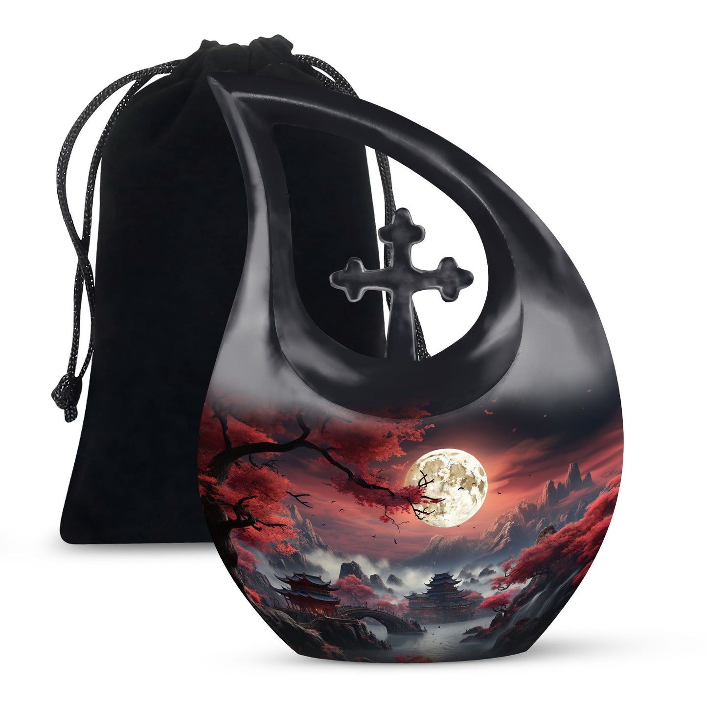 10-Inch Moonlit Sakura Sanctuary Cross Drop Memorial Urn