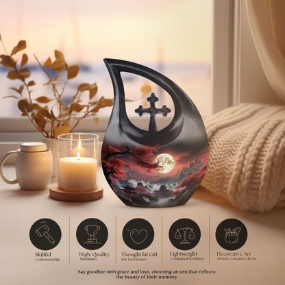 10-Inch Moonlit Sakura Sanctuary Cross Drop Memorial Urn